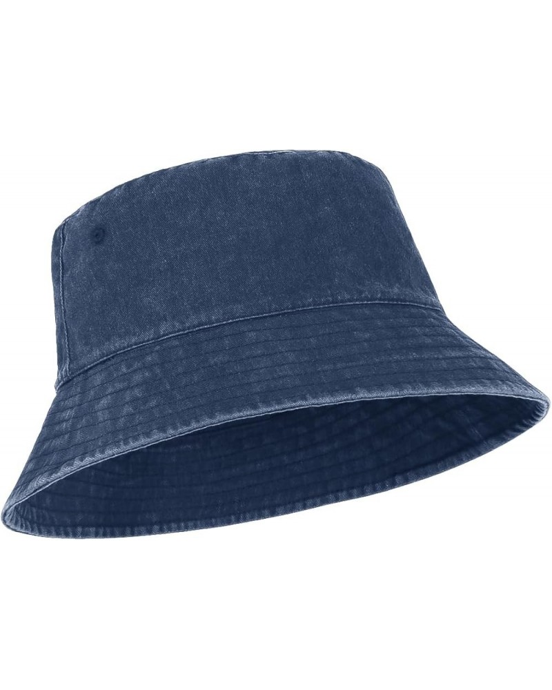 Oversize XXL Washed Denim Bucket Hat,Large Vintage Jean Sun Hat,Packable Travel Hats for Big Heads 22"-25 Navy Blue-lined-fit...