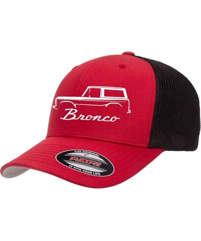 1966-77 Ford Bronco Truck Outline Design Flexfit Trucker Mesh Fitted Cap Red/Black $13.73 Baseball Caps