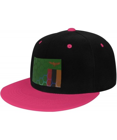 Flag of Zambia Snapback Hat for Men Women Baseball Cap Trucker Flat Bill Hats Dad Caps Pink $13.57 Baseball Caps