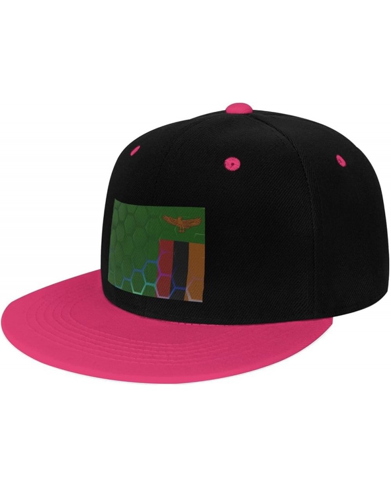 Flag of Zambia Snapback Hat for Men Women Baseball Cap Trucker Flat Bill Hats Dad Caps Pink $13.57 Baseball Caps