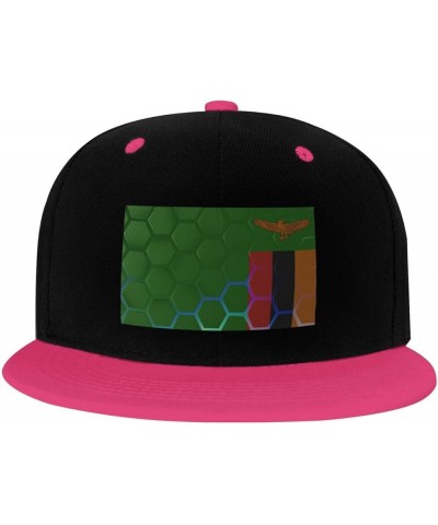 Flag of Zambia Snapback Hat for Men Women Baseball Cap Trucker Flat Bill Hats Dad Caps Pink $13.57 Baseball Caps