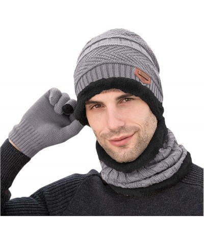 3pcs Men Womens Hat Scarf Gloves Set Fleece Lined Thermal Thick Hat Slouchy Knitted Windproof Ski Cycling Hat Grey $8.43 Skul...