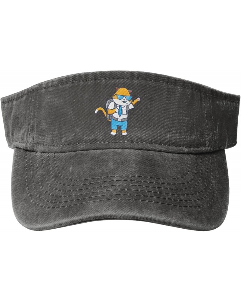 Cute Cat Student Sun Visor Hats for Women Men Sun Hat Cotton Golf Hat Vintage Baseball Cap Deep Heather $10.10 Visors