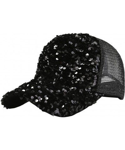 Hip Hop Hat for Men Women Fashion Sequins Baseball Hat Breathable Beach Adjustable Trendy Workout Sun Hat Gifts Black $8.80 B...