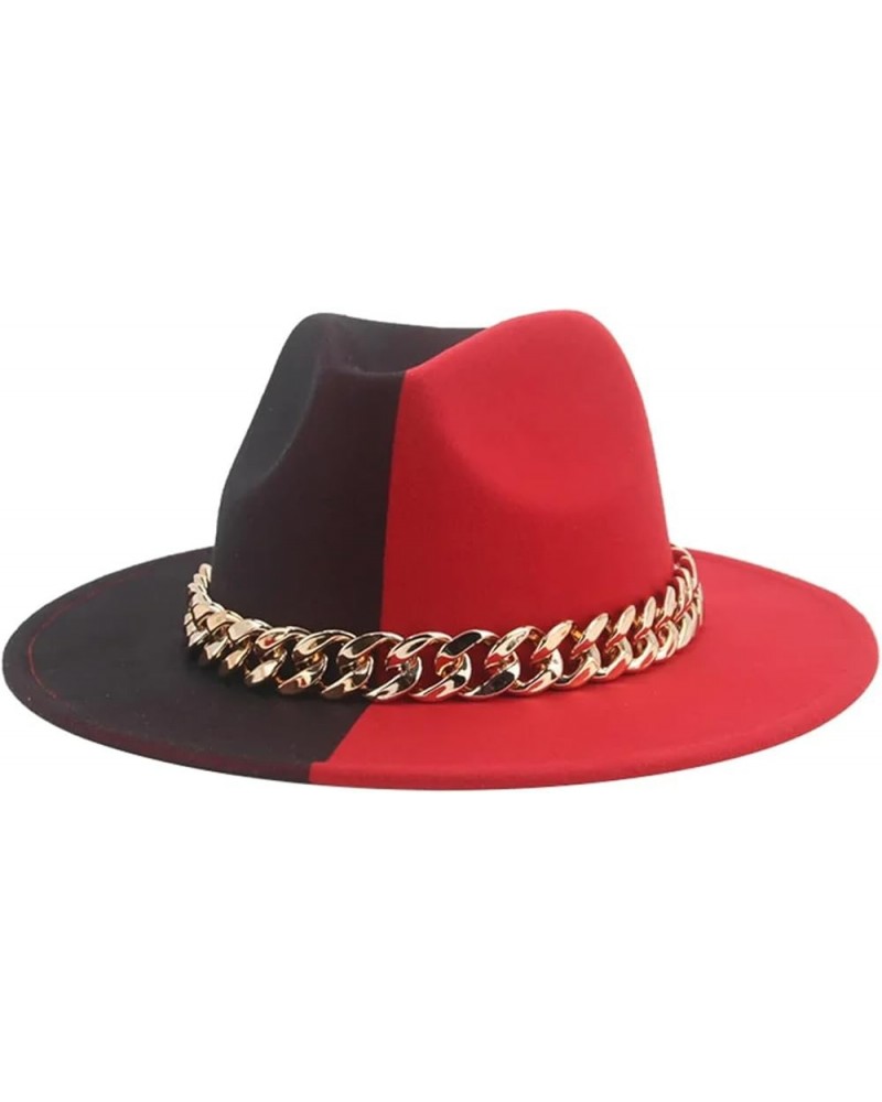 Women Men Fedora Hats Wide Brim Thick Gold Chain Band Felted Hat Jazz Cap Panama Chapeau Black Red $24.91 Fedoras