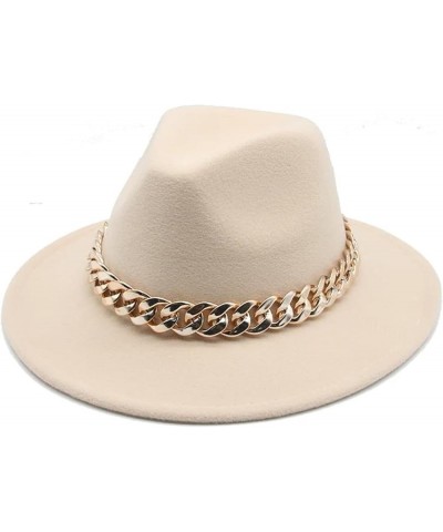 Women Men Fedora Hats Wide Brim Thick Gold Chain Band Felted Hat Jazz Cap Panama Chapeau Black Red $24.91 Fedoras