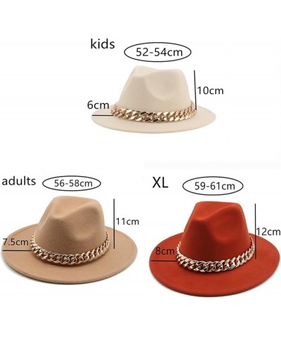 Women Men Fedora Hats Wide Brim Thick Gold Chain Band Felted Hat Jazz Cap Panama Chapeau Black Red $24.91 Fedoras