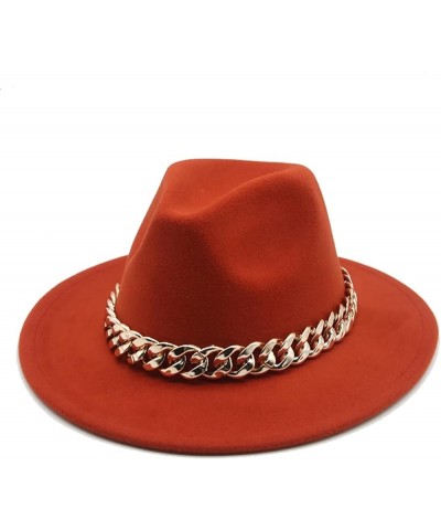 Women Men Fedora Hats Wide Brim Thick Gold Chain Band Felted Hat Jazz Cap Panama Chapeau Black Red $24.91 Fedoras