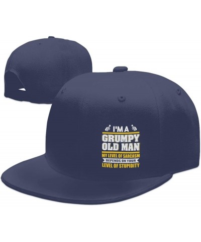 I Am A Grumpy Hat Men's Flat Bill Brim Dad Hat Classic Hip Hop Baseball Cap Black Navy Blue $12.12 Baseball Caps