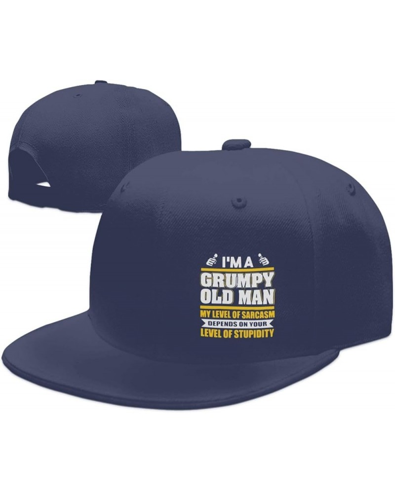 I Am A Grumpy Hat Men's Flat Bill Brim Dad Hat Classic Hip Hop Baseball Cap Black Navy Blue $12.12 Baseball Caps