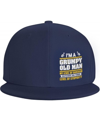 I Am A Grumpy Hat Men's Flat Bill Brim Dad Hat Classic Hip Hop Baseball Cap Black Navy Blue $12.12 Baseball Caps