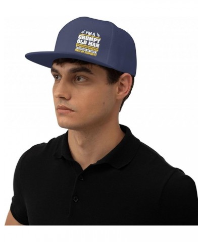 I Am A Grumpy Hat Men's Flat Bill Brim Dad Hat Classic Hip Hop Baseball Cap Black Navy Blue $12.12 Baseball Caps