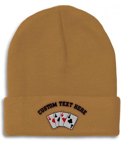 Beanies for Men Poker Cards Game Embroidery Poker Winter Hats for Women Acrylic Skull Cap 1 Size Khaki Personalized Text Here...