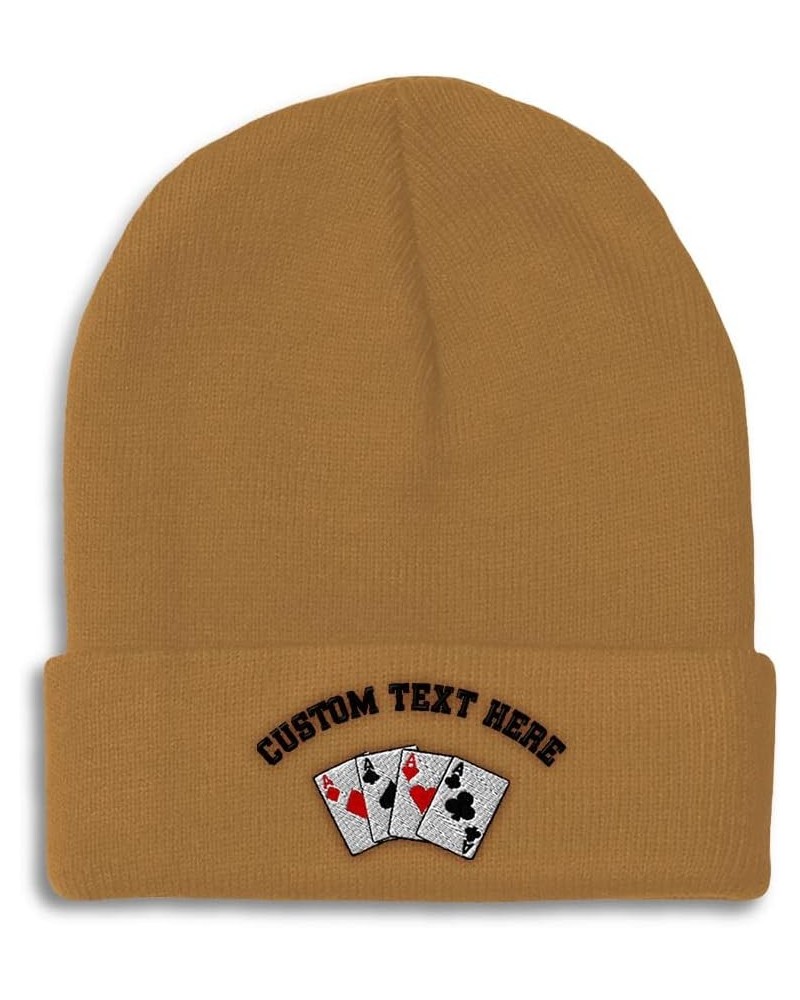 Beanies for Men Poker Cards Game Embroidery Poker Winter Hats for Women Acrylic Skull Cap 1 Size Khaki Personalized Text Here...