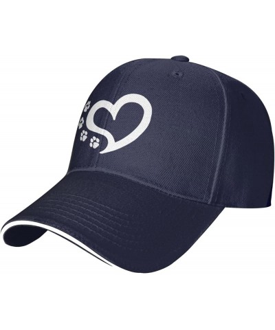 Cat Dog Paw Prints Heart Hat Adjustable Sandwich Peaked Cap Outdoor Sports Baseball Cap Trucker Cap Navy Blue $18.29 Baseball...