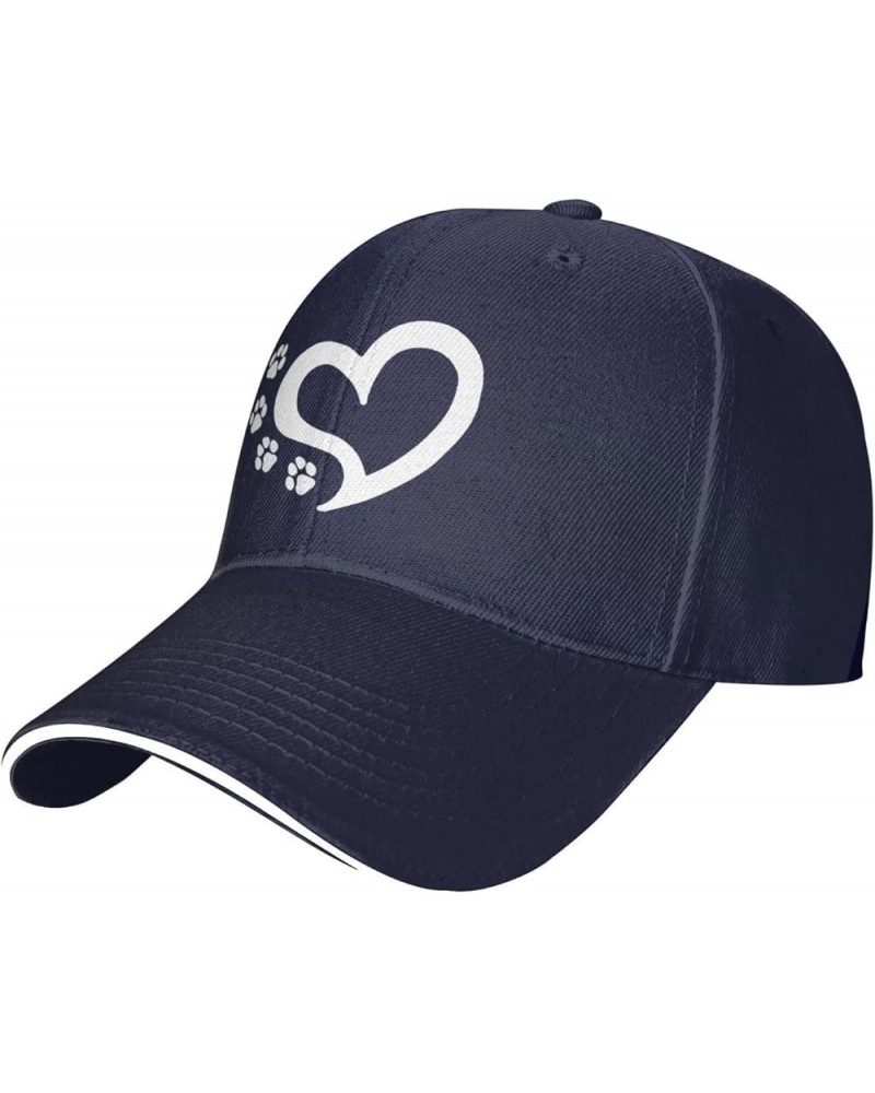 Cat Dog Paw Prints Heart Hat Adjustable Sandwich Peaked Cap Outdoor Sports Baseball Cap Trucker Cap Navy Blue $18.29 Baseball...