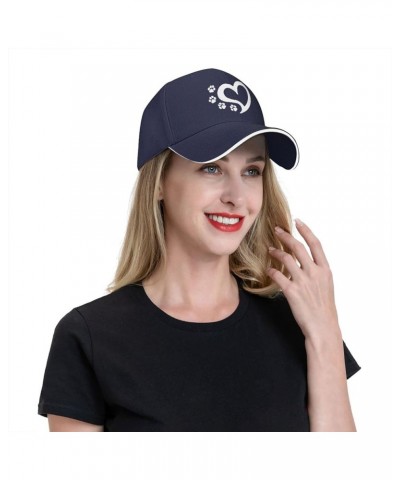 Cat Dog Paw Prints Heart Hat Adjustable Sandwich Peaked Cap Outdoor Sports Baseball Cap Trucker Cap Navy Blue $18.29 Baseball...