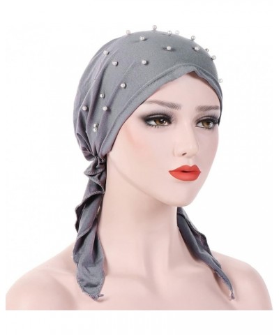 Beading Muslim Scarf Hair Turban Head Stretch Loss Women Wrap Hat Baseball Caps Men's Knit Cuffed Winter Hats for A-grey $6.5...