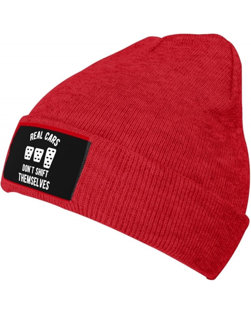 Real Cars Dont Shift Themselves Beanie for Men Women Black Winter Hat Warm Knit Cuffed Beanies Red $11.00 Skullies & Beanies