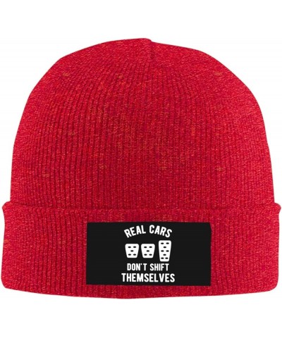 Real Cars Dont Shift Themselves Beanie for Men Women Black Winter Hat Warm Knit Cuffed Beanies Red $11.00 Skullies & Beanies