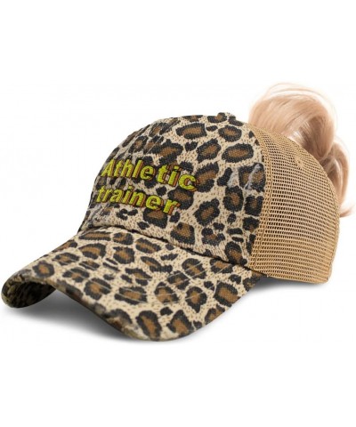 Womens Ponytail Cap Athletic Trainer Sports Cotton Medicine Distressed Trucker Hat Leopard Design Only $15.07 Baseball Caps