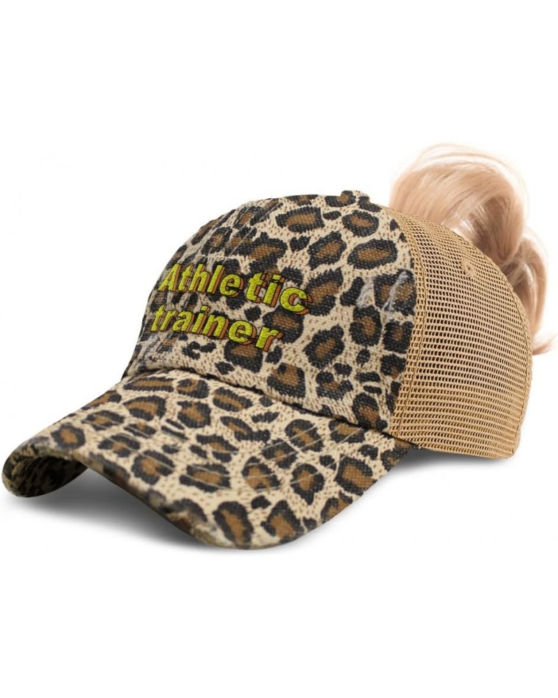 Womens Ponytail Cap Athletic Trainer Sports Cotton Medicine Distressed Trucker Hat Leopard Design Only $15.07 Baseball Caps