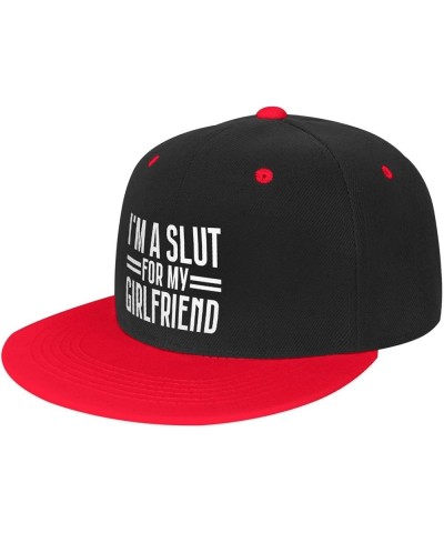 I'm A Slut for My Girlfriend Snapback Hat Funny Flat Bill Visor Adjustable Hip Hop Baseball Cap White Red $11.76 Baseball Caps