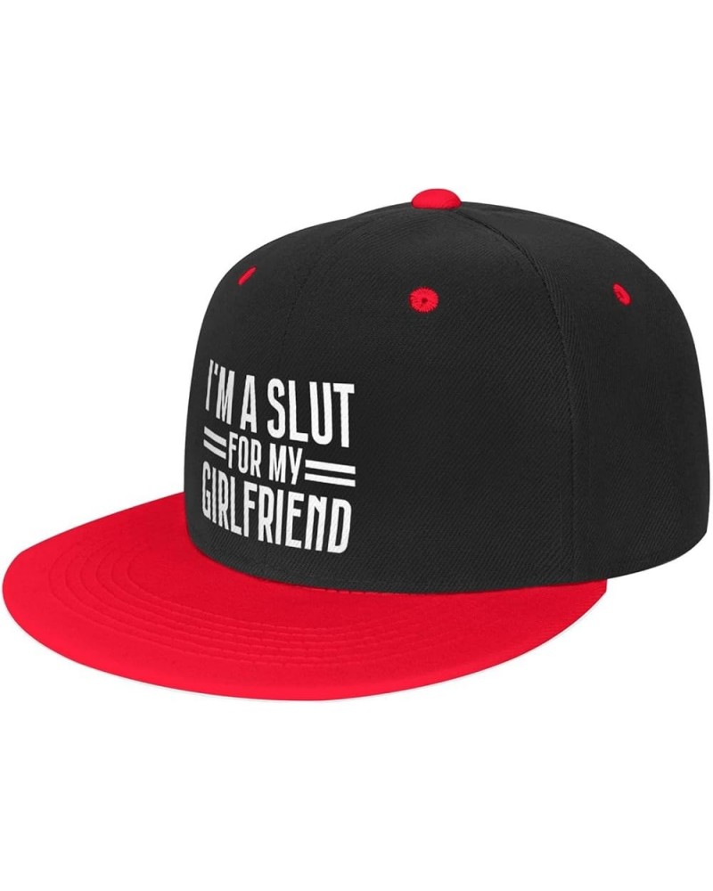 I'm A Slut for My Girlfriend Snapback Hat Funny Flat Bill Visor Adjustable Hip Hop Baseball Cap White Red $11.76 Baseball Caps