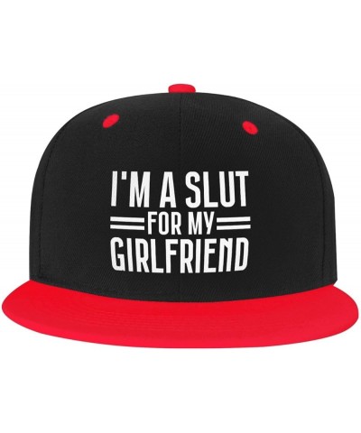 I'm A Slut for My Girlfriend Snapback Hat Funny Flat Bill Visor Adjustable Hip Hop Baseball Cap White Red $11.76 Baseball Caps