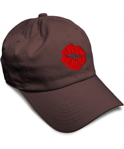 Soft Baseball Cap Red Lips Kiss Embroidery Love Lips Embroidery Cotton Dad Hats for Men & Women Brown $15.95 Baseball Caps