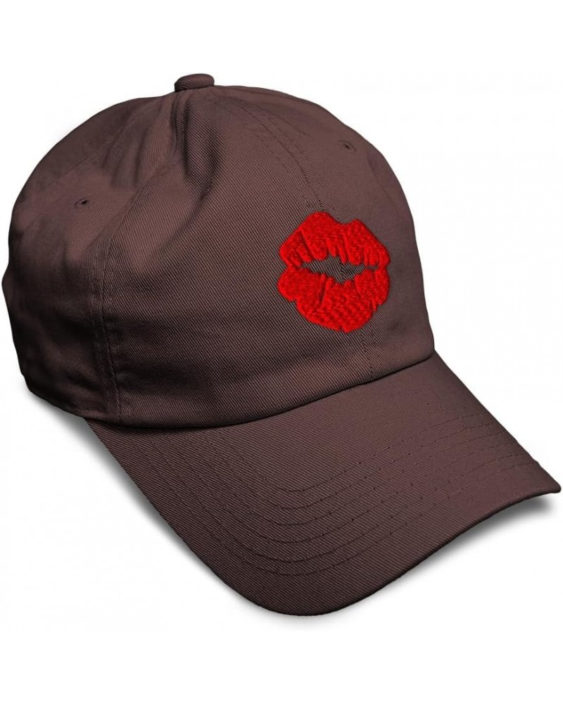 Soft Baseball Cap Red Lips Kiss Embroidery Love Lips Embroidery Cotton Dad Hats for Men & Women Brown $15.95 Baseball Caps