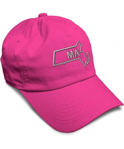 Soft Baseball Cap Massachusetts State Map Ma Embroidery Names Cotton Dad Hats for Men & Women Hot Pink Design Only $14.84 Bas...