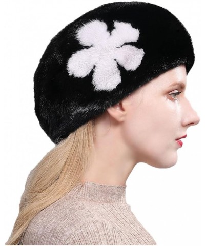 Floral Full Fur Mink Hat Winter Ladies Beret Thick Warm Fur Hat Style 2 $83.53 Berets