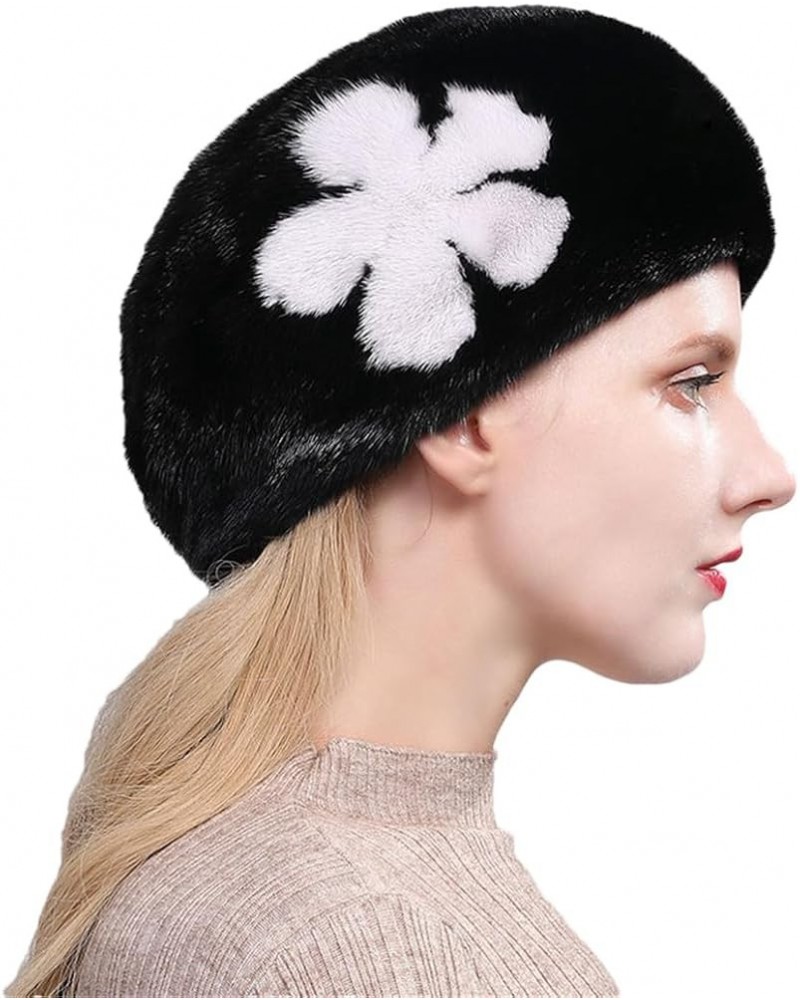 Floral Full Fur Mink Hat Winter Ladies Beret Thick Warm Fur Hat Style 2 $83.53 Berets