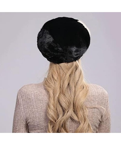 Floral Full Fur Mink Hat Winter Ladies Beret Thick Warm Fur Hat Style 2 $83.53 Berets