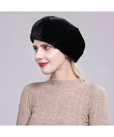 Floral Full Fur Mink Hat Winter Ladies Beret Thick Warm Fur Hat Style 2 $83.53 Berets