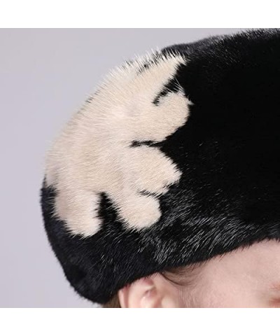 Floral Full Fur Mink Hat Winter Ladies Beret Thick Warm Fur Hat Style 2 $83.53 Berets