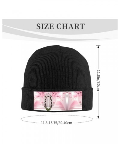 Pink Cherry Blossom Staircase Knitted Beanie,A Must-Have in Winter, Eavesless Acrylic Material,Warm,Soft and Comfortable to P...