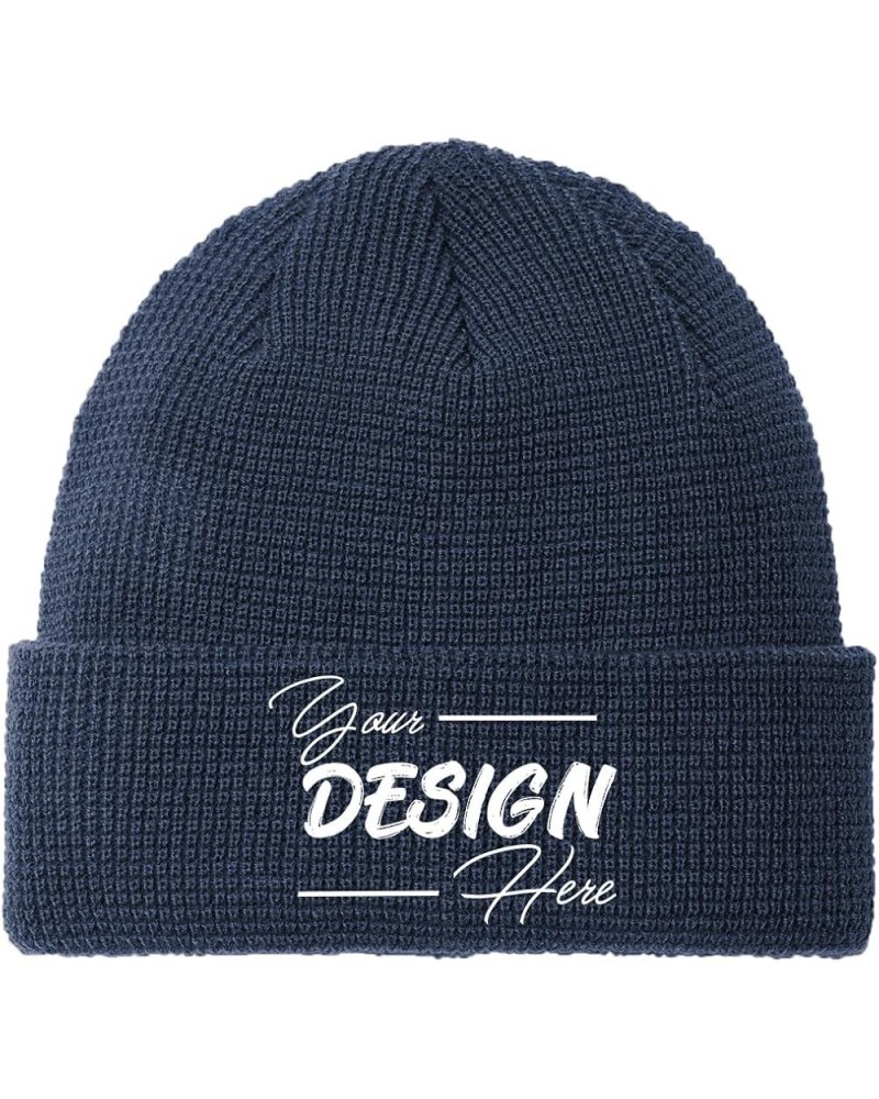 C955 Unisex Custom Personalized Embroidery Logo Texts Thermal Knit Cuff Beanie Hats Insignia Blue $10.75 Skullies & Beanies