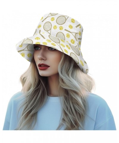 Sports Tennis Balls Icons Bucket Hat for Women Men Packable Bucket Hat Unisex Sun Hat for Fall Winter Camp Travel Multicolor ...