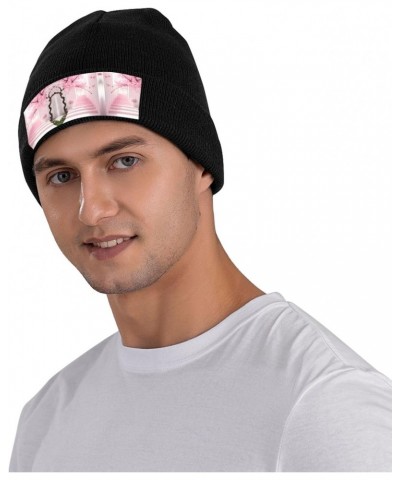 Pink Cherry Blossom Staircase Knitted Beanie,A Must-Have in Winter, Eavesless Acrylic Material,Warm,Soft and Comfortable to P...