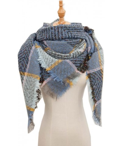 Women Lightweight Headscarf Plaid Blanket Thick Winter Scarf Tartan Chunky Wrap Oversized Shawl Cape Scarves Blue $9.31 Scarves