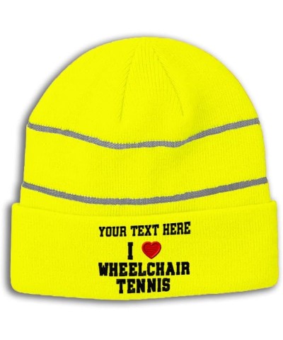 Custom Reflective Beanie I (Love) Wheelchair Tennis Red Heart Sports Lovers Tennis Acrylic 1 Size Neon Yellow Personalized Te...