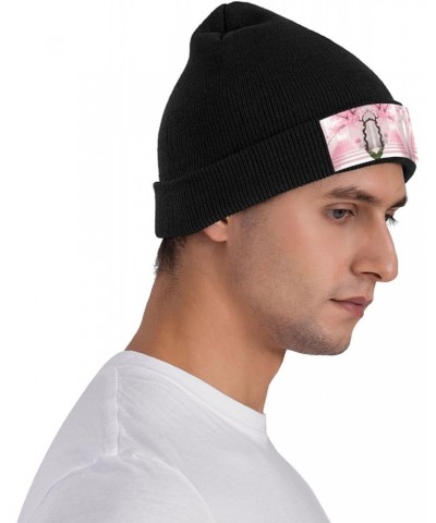 Pink Cherry Blossom Staircase Knitted Beanie,A Must-Have in Winter, Eavesless Acrylic Material,Warm,Soft and Comfortable to P...