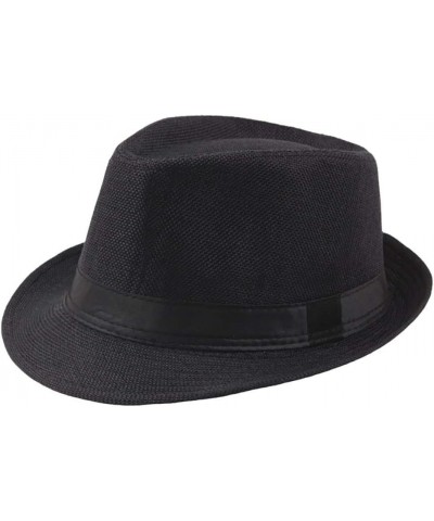 Jazz Hat Men's Breathable Men Unisex Classic Short Brim Fedora Gangster with Band Unisex Women's Structured Fedora Hat Black ...