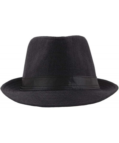 Jazz Hat Men's Breathable Men Unisex Classic Short Brim Fedora Gangster with Band Unisex Women's Structured Fedora Hat Black ...