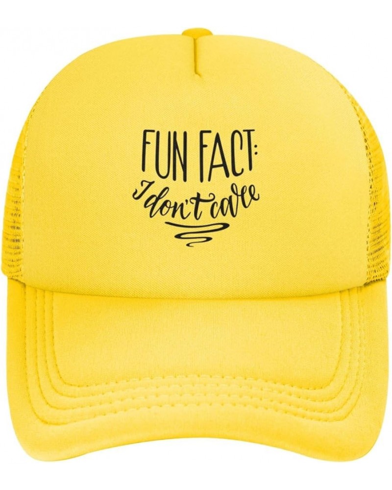 Fun Fact I Don't Care Trucker Hat Women Mesh Baseball Cap Cowboy Hat Men Dad Hat Adjustable Hat Snapback Hat Black Yellow $9....