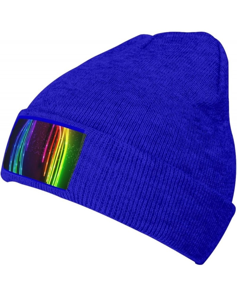 Unisex Beanie for Men and Women Rainbow Neon Knit Hat Winter Beanies Soft Warm Ski Hats Blue $12.76 Skullies & Beanies