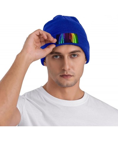 Unisex Beanie for Men and Women Rainbow Neon Knit Hat Winter Beanies Soft Warm Ski Hats Blue $12.76 Skullies & Beanies