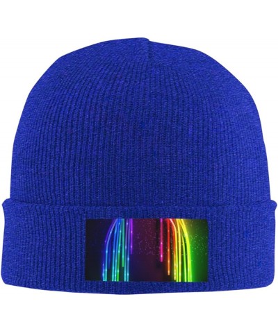 Unisex Beanie for Men and Women Rainbow Neon Knit Hat Winter Beanies Soft Warm Ski Hats Blue $12.76 Skullies & Beanies